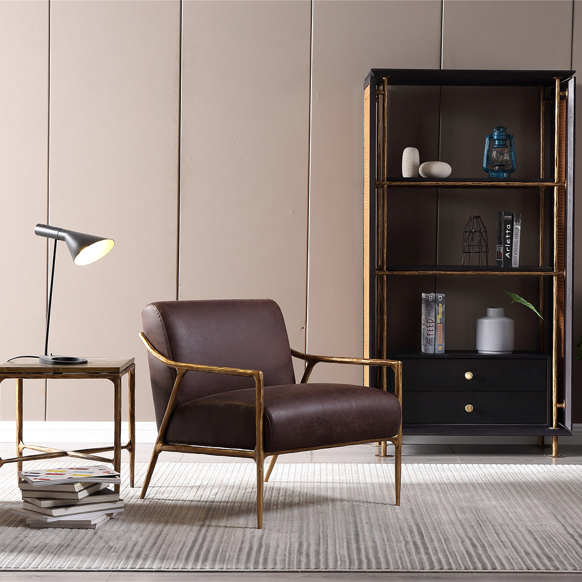 Aurelia Forge Brown Leather Accent Chair