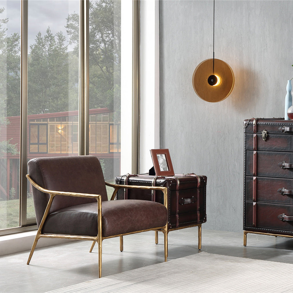 Aurelia Forge Brown Leather Accent Chair