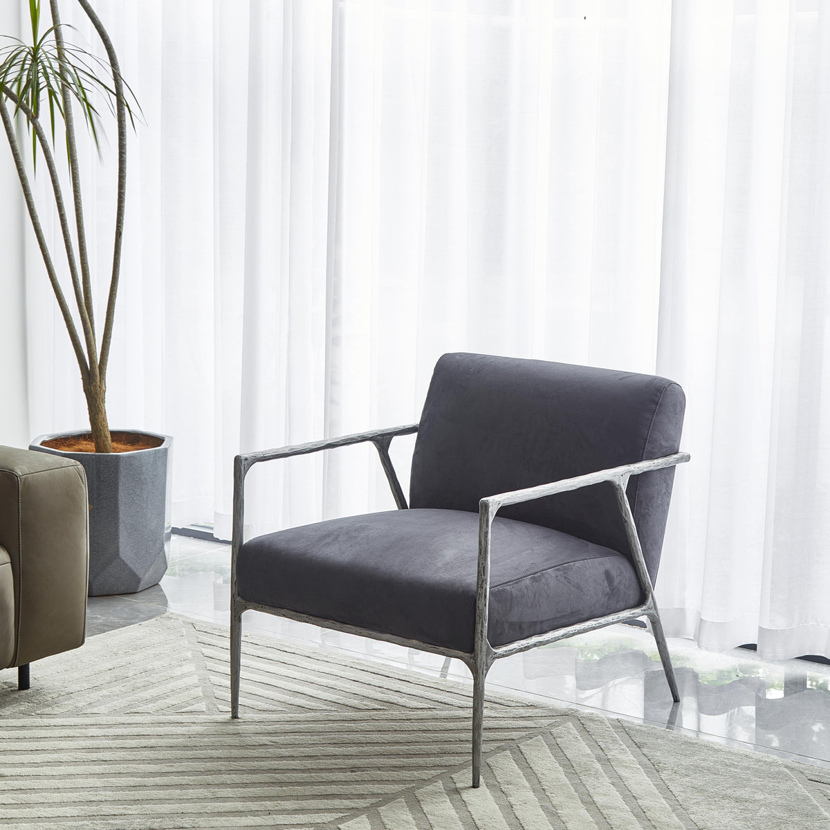 Aurelia Forge Retro Silver Iron Frame  Armchair