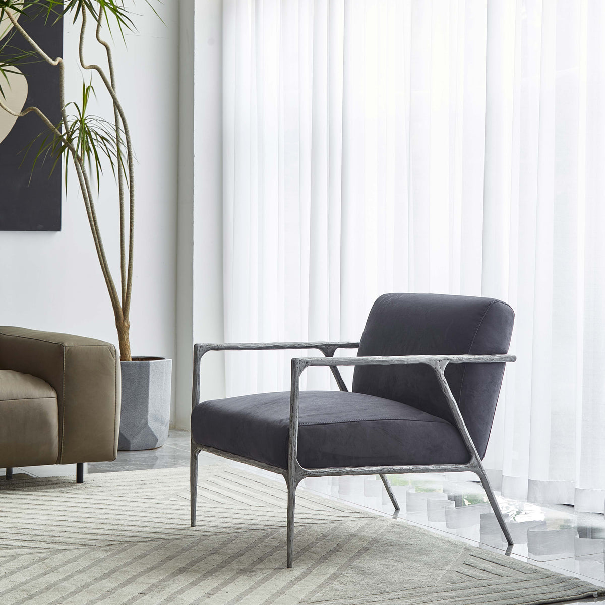 Aurelia Forge Retro Silver Iron Frame  Armchair