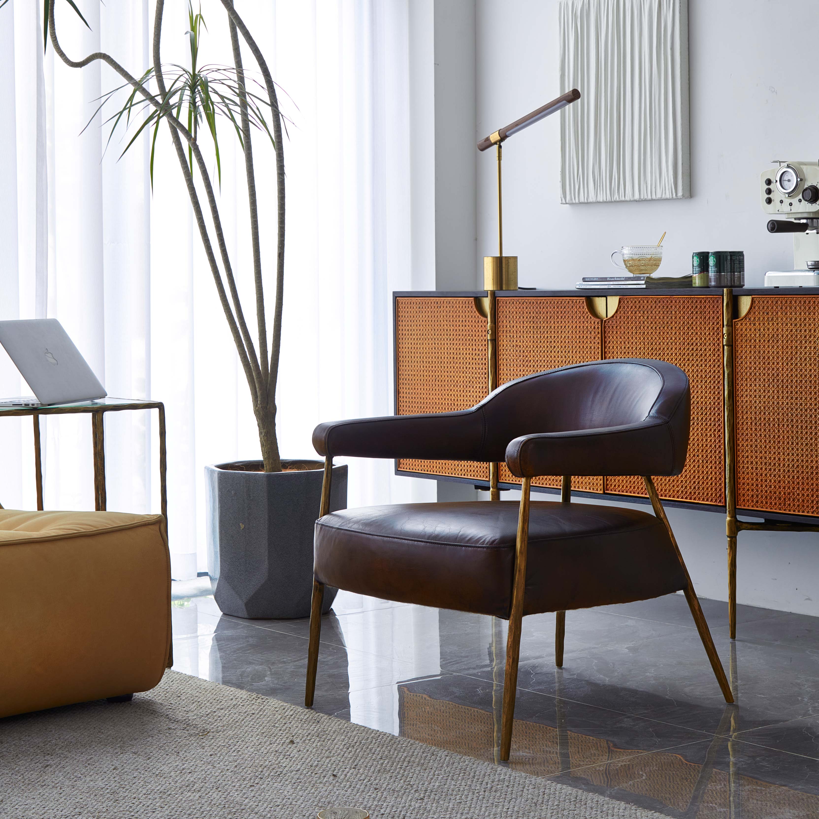 Aurelia Forge Brown Leather Lounge Armchair