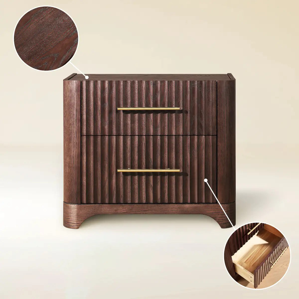 Altair Fluted Solid Oak Nightstand