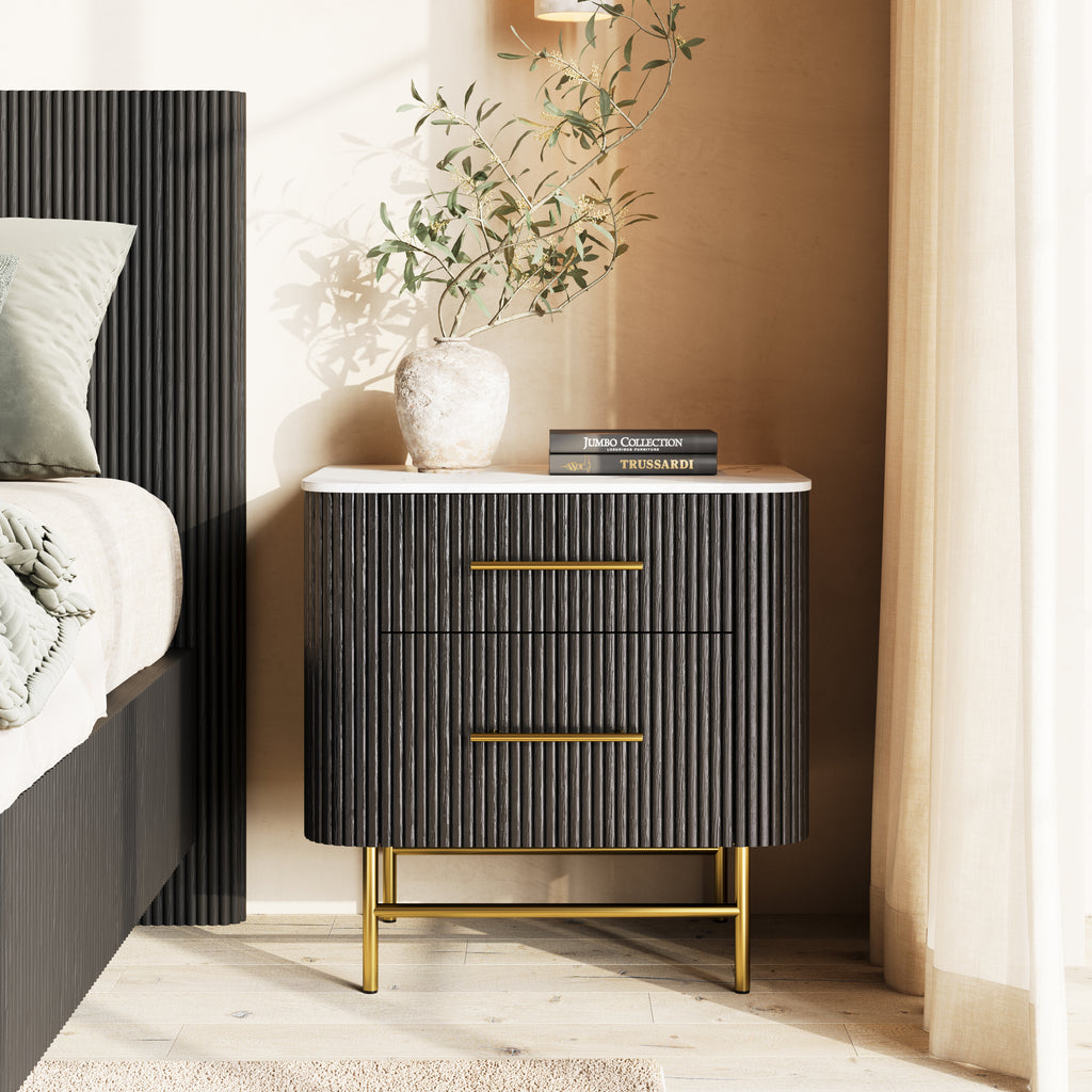 Aura Fluted Oak Stone Nightstand 26"
