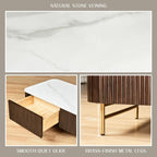 Aura Fluted Oak Stone Coffee Table 47"W