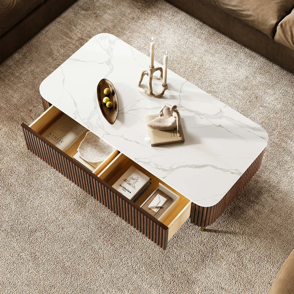 Aura Fluted Oak Stone Coffee Table 47"W