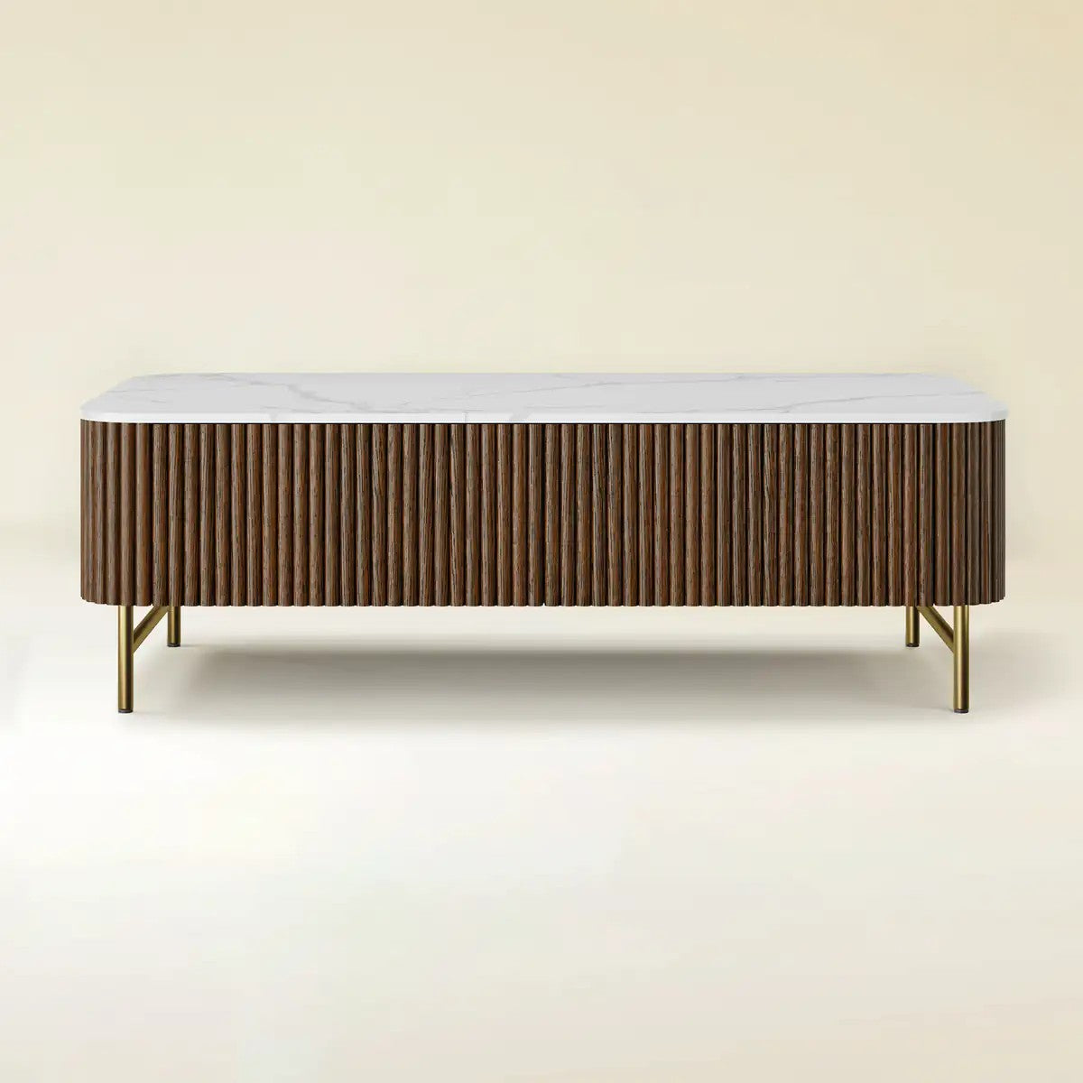 Aura Fluted Oak Stone Coffee Table 47"W