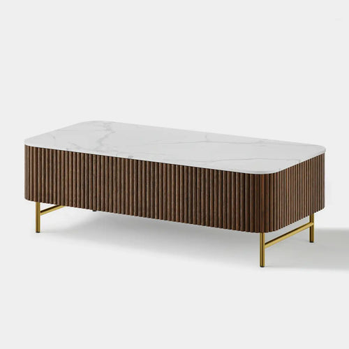 Aura Fluted Oak Stone Coffee Table 47"W