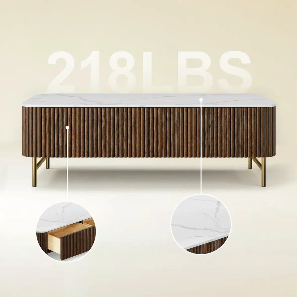 Aura Fluted Oak Stone Coffee Table 47"W