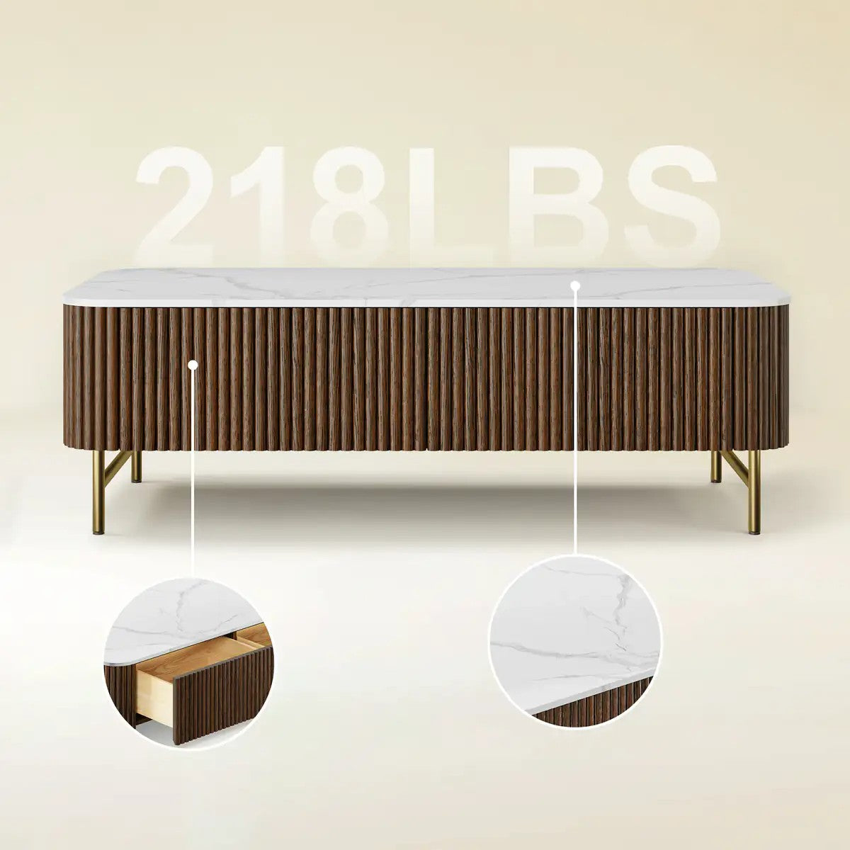 Aura Fluted Oak Stone Coffee Table 47"W