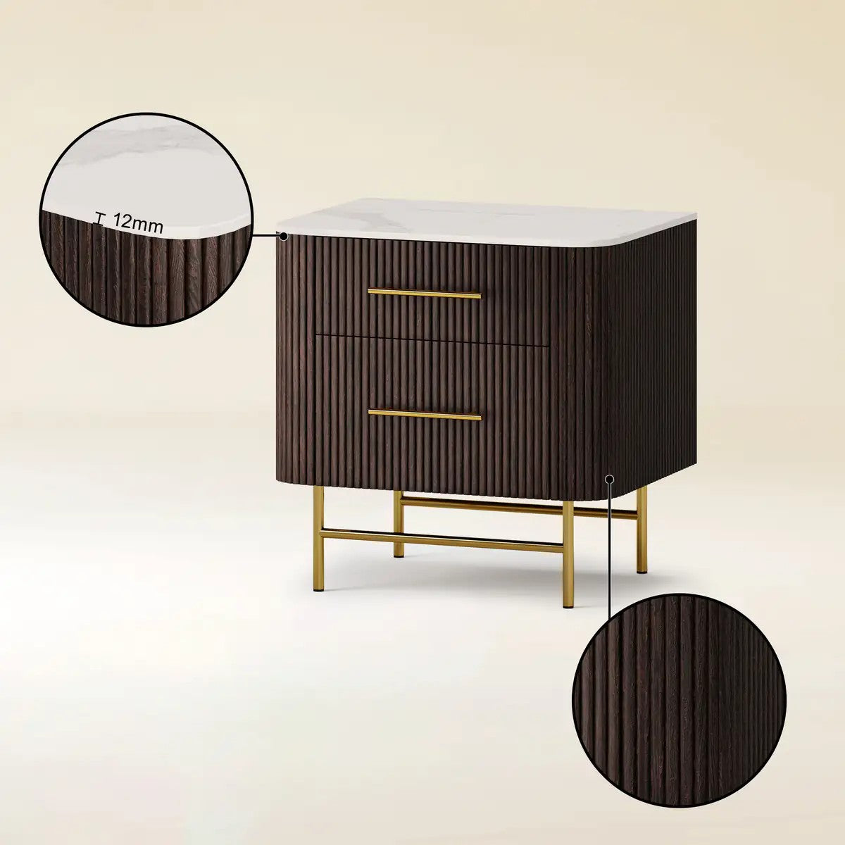 Aura Fluted Oak Stone Nightstand 26"