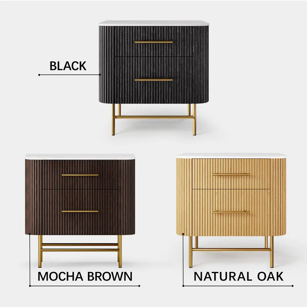 Aura Fluted Oak Stone Nightstand 26"