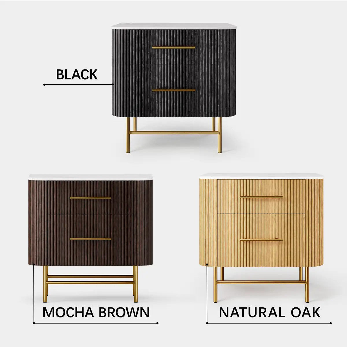 Aura Fluted Oak Stone Nightstand 26"