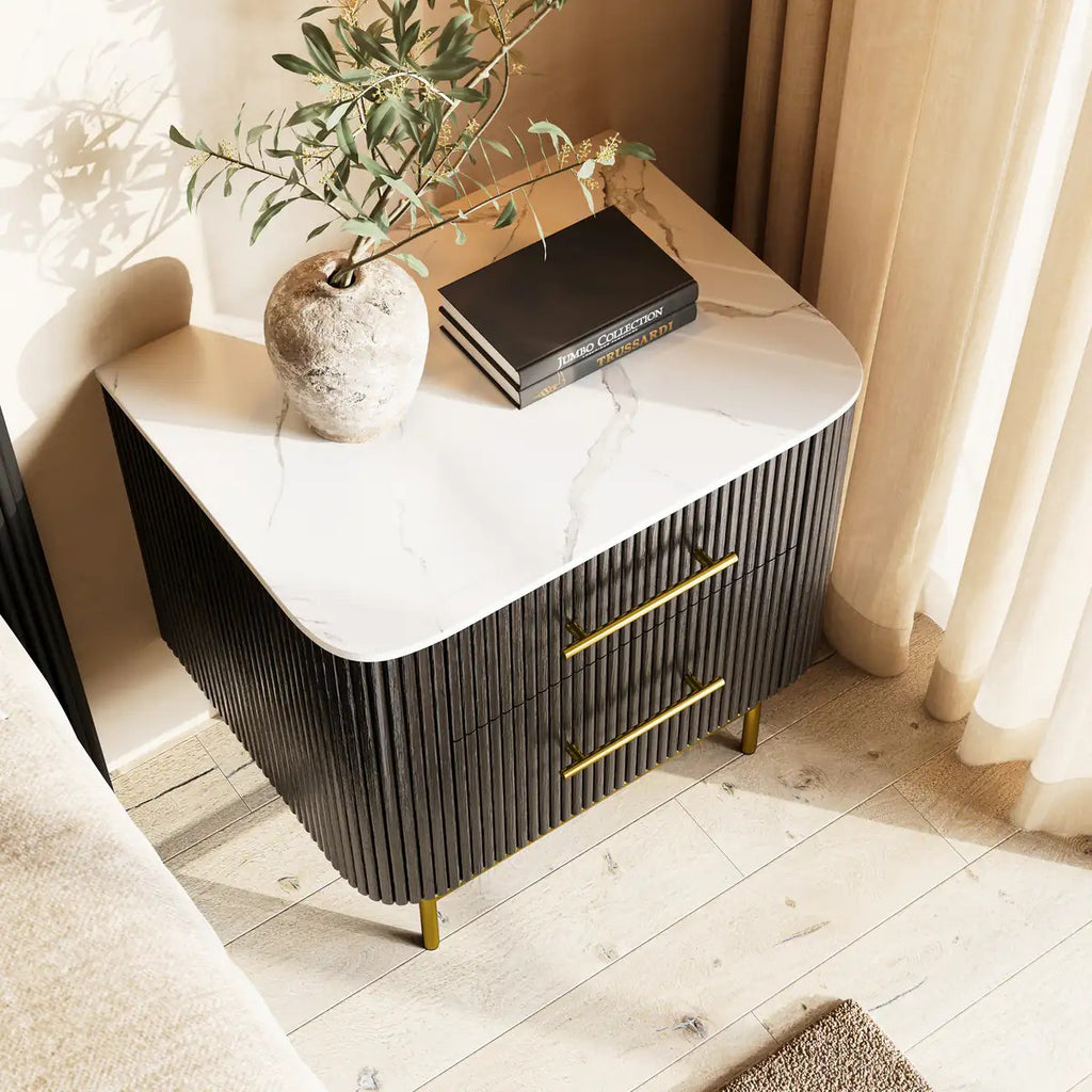 Aura Fluted Oak Stone Nightstand 26"