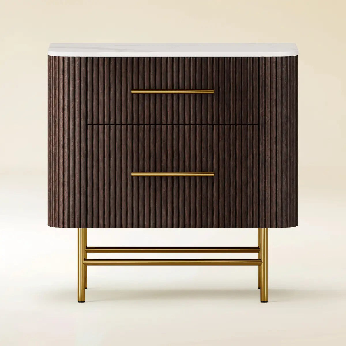 Aura Fluted Oak Stone Nightstand 26"