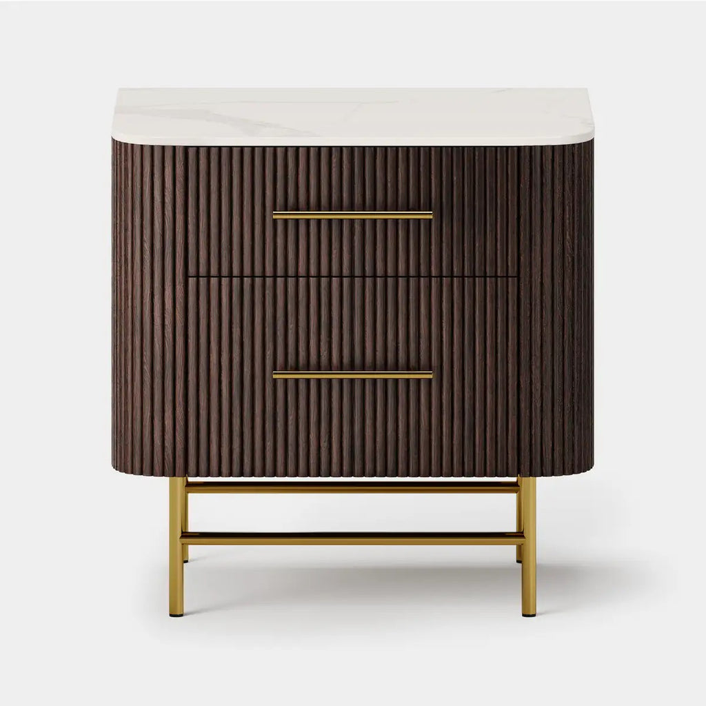 Aura Fluted Oak Stone Nightstand 26"