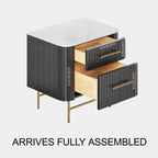 Aura Fluted Oak Stone Nightstand 26"