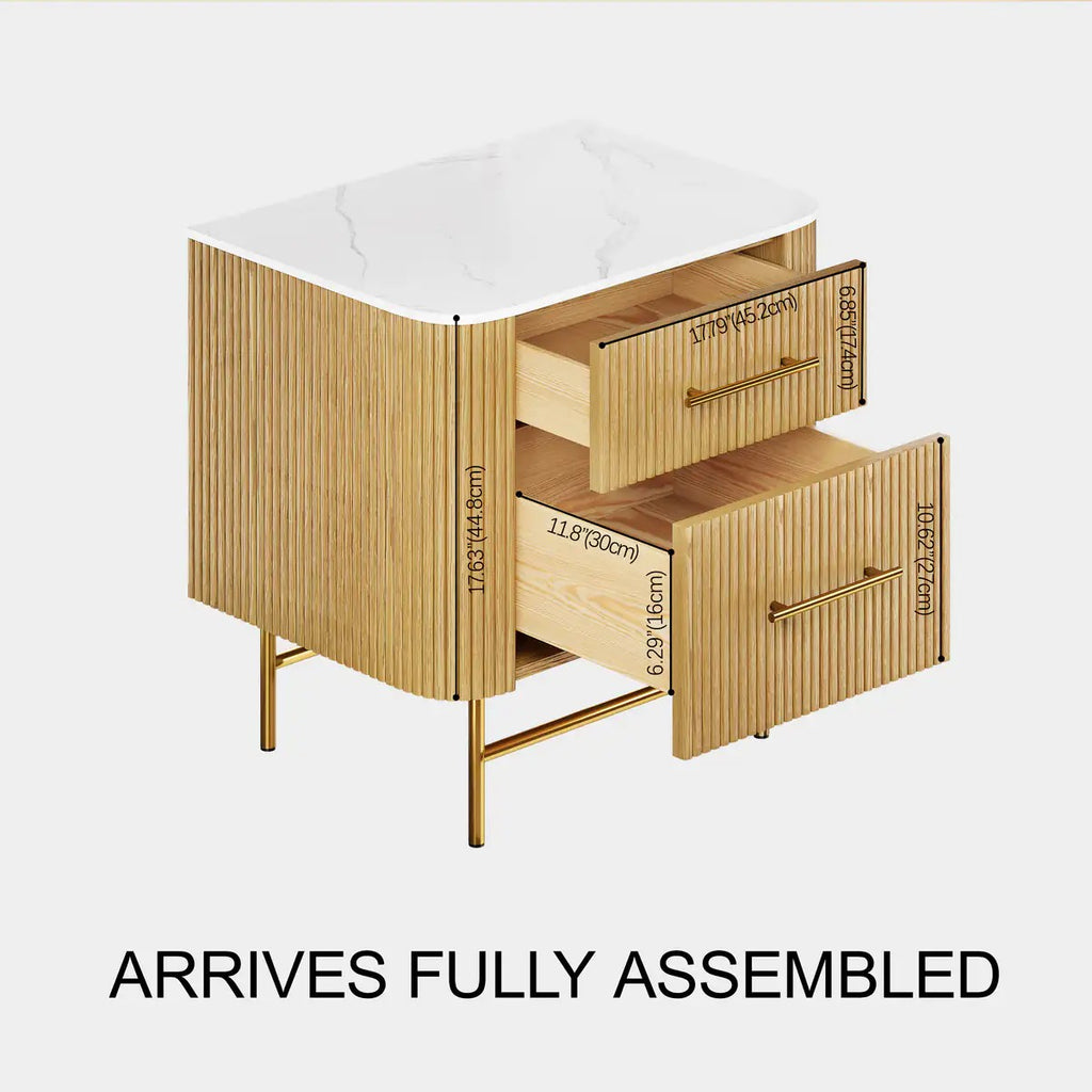 Aura Fluted Oak Stone Nightstand 26"
