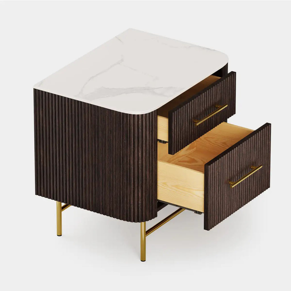 Aura Fluted Oak Stone Nightstand 26"