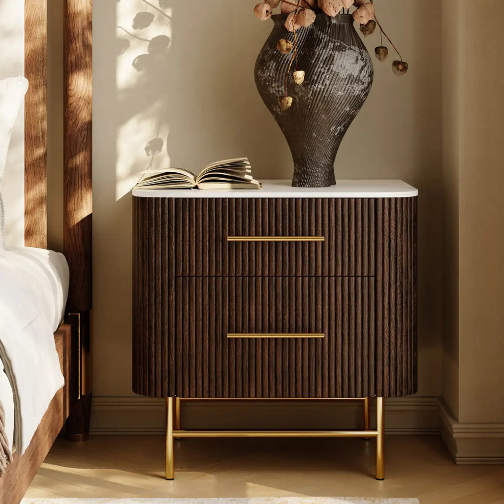 Aura Fluted Oak Stone Nightstand 26"