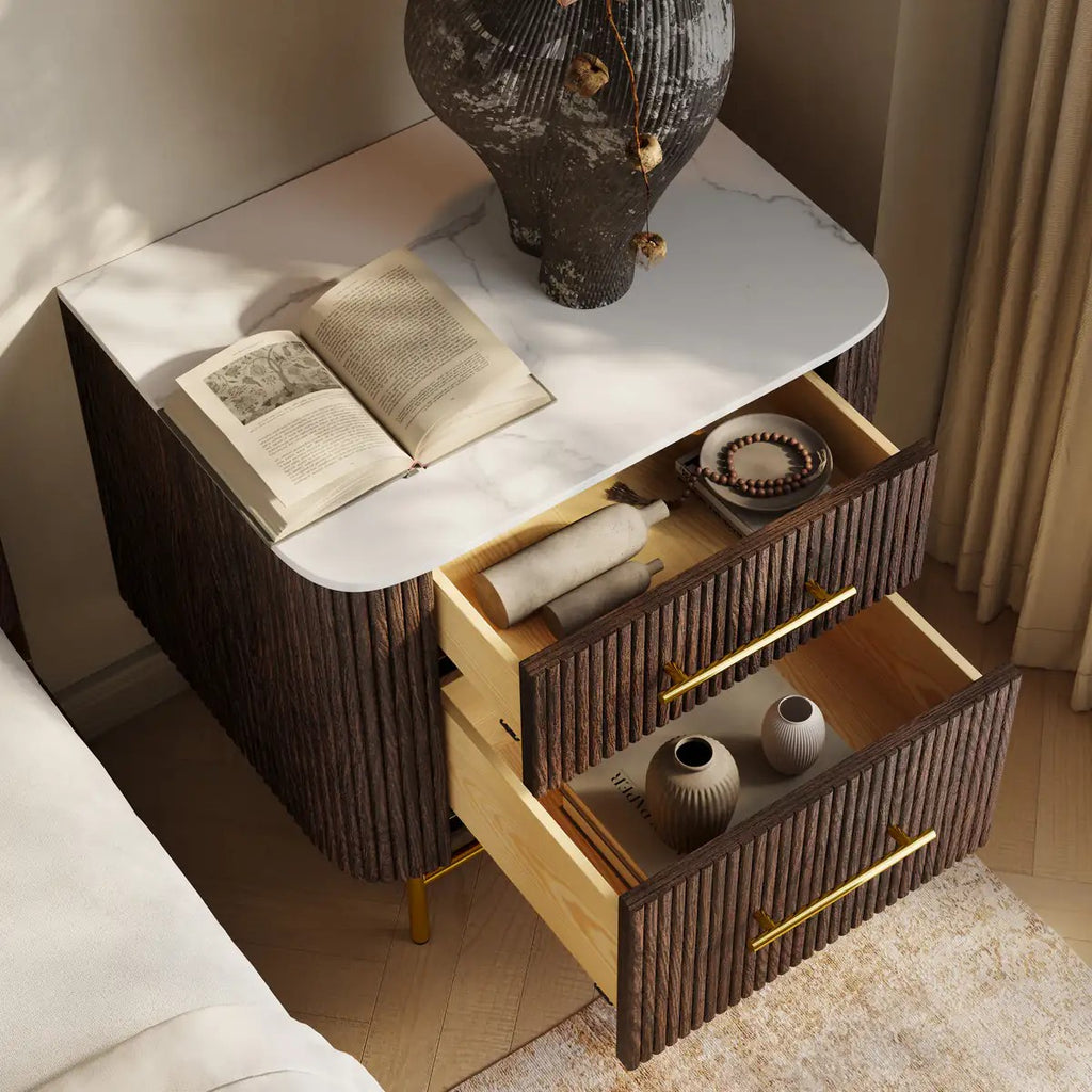 Aura Fluted Oak Stone Nightstand 26"