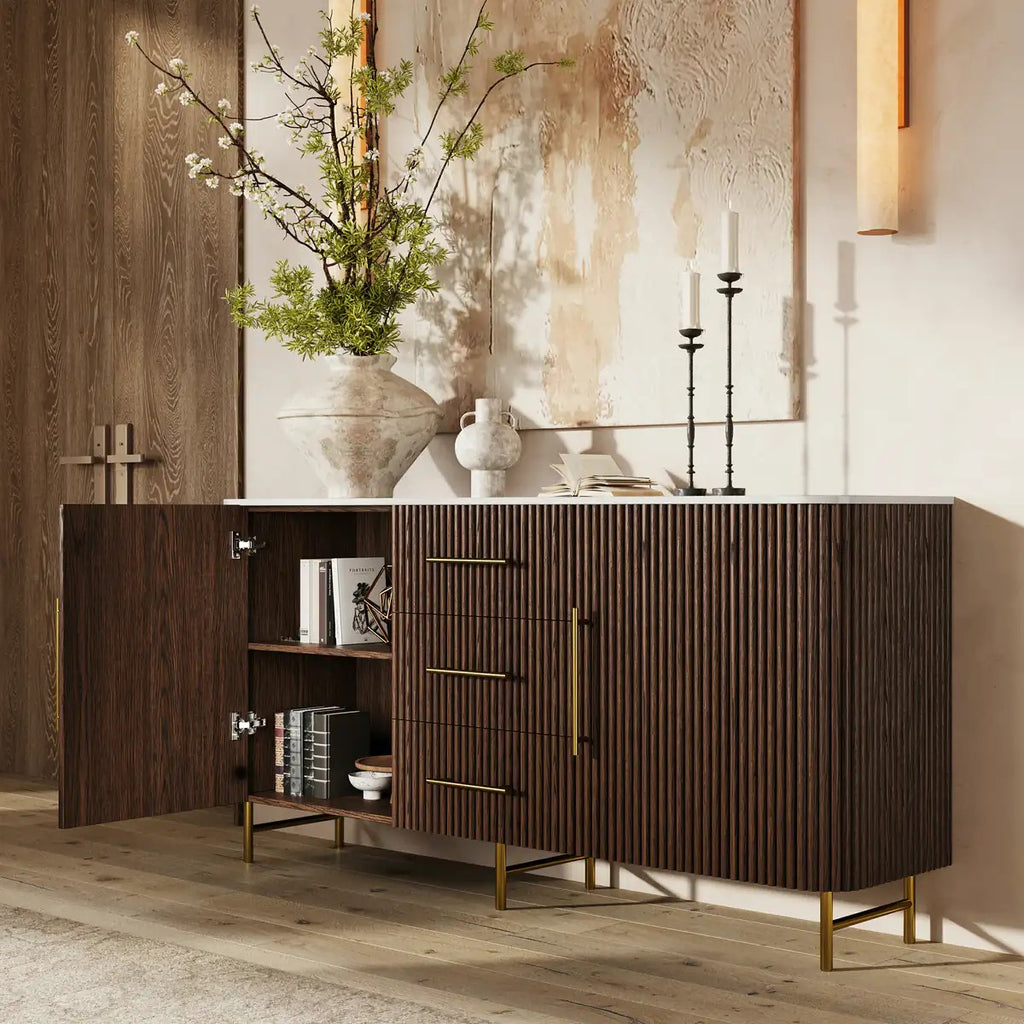 Aura Fluted Oak Stone Sideboard