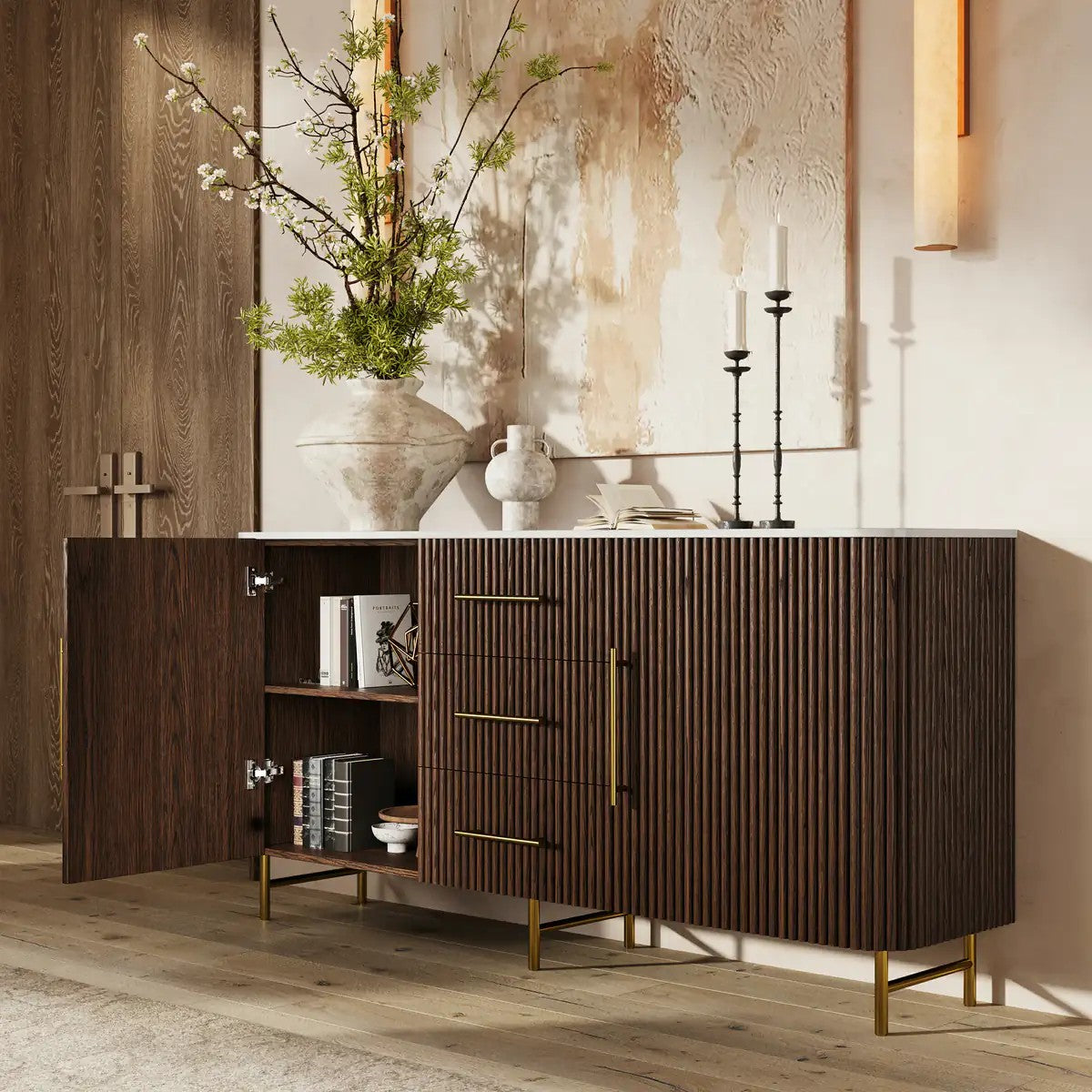 Aura Fluted Oak Stone Sideboard