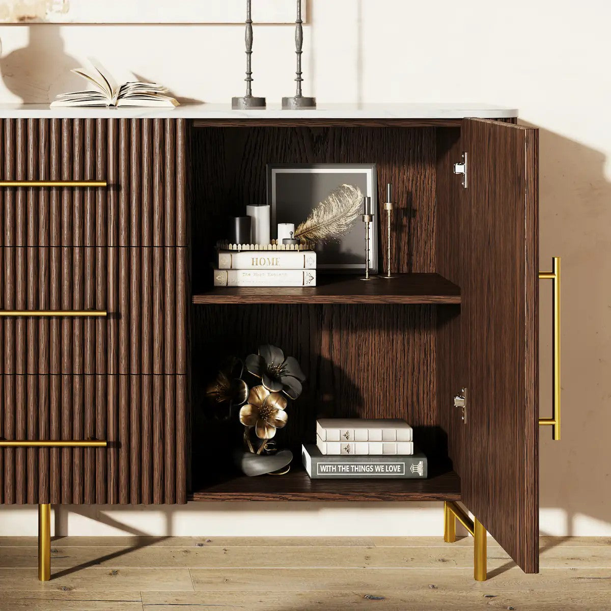 Aura Fluted Oak Stone Sideboard