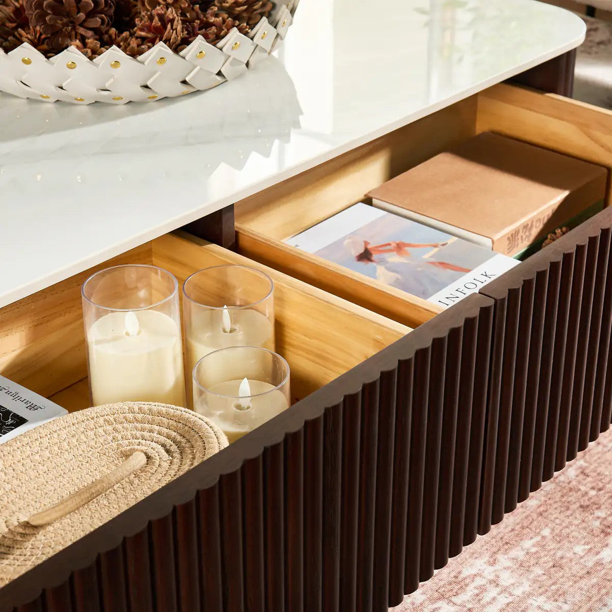 Aura Fluted Oak Stone Sideboard
