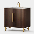 Aura Fluted Oak Stone Bathroom Vanity 36“