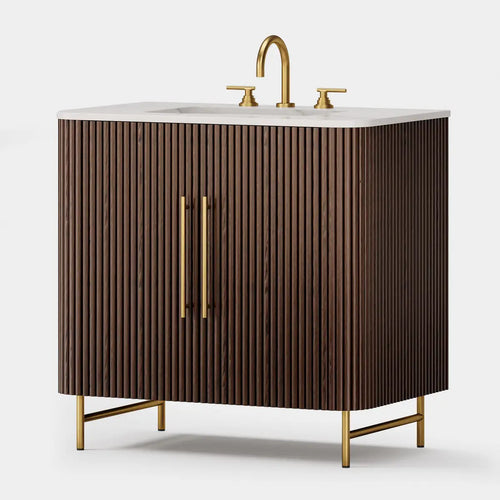 Aura Fluted Oak Stone Bathroom Vanity 36“