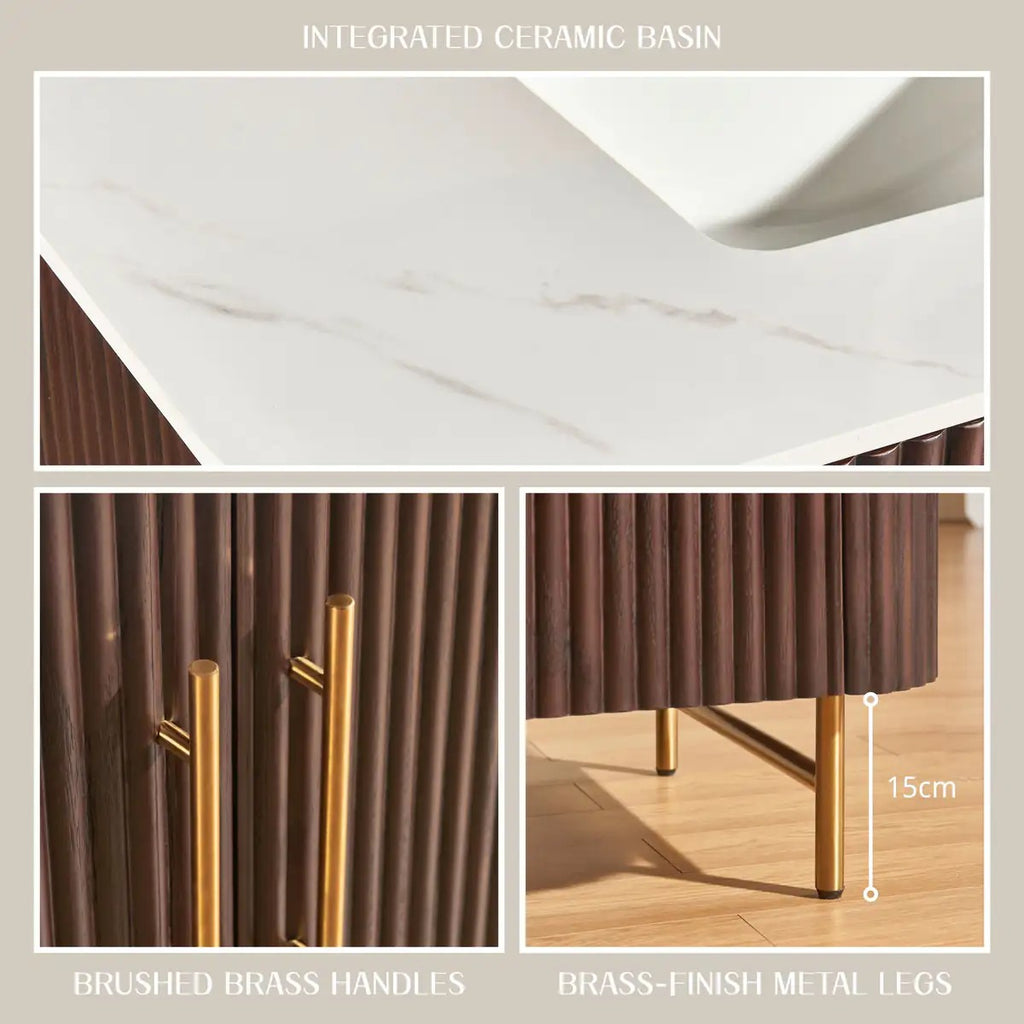 Aura Fluted Oak Stone Bathroom Vanity 36“