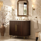 Aura Fluted Oak Stone Bathroom Vanity 36“