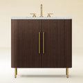 Aura Fluted Oak Stone Bathroom Vanity 36“