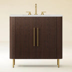 Aura Fluted Oak Stone Bathroom Vanity 36“