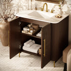 Aura Fluted Oak Stone Bathroom Vanity 36“