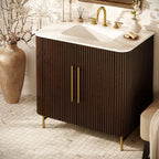 Aura Fluted Oak Stone Bathroom Vanity 36“