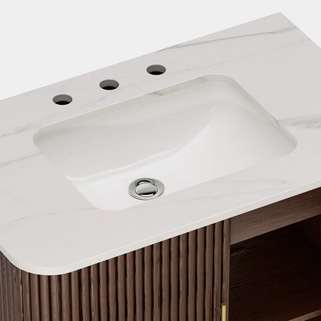 Aura Fluted Oak Stone Bathroom Vanity 36“