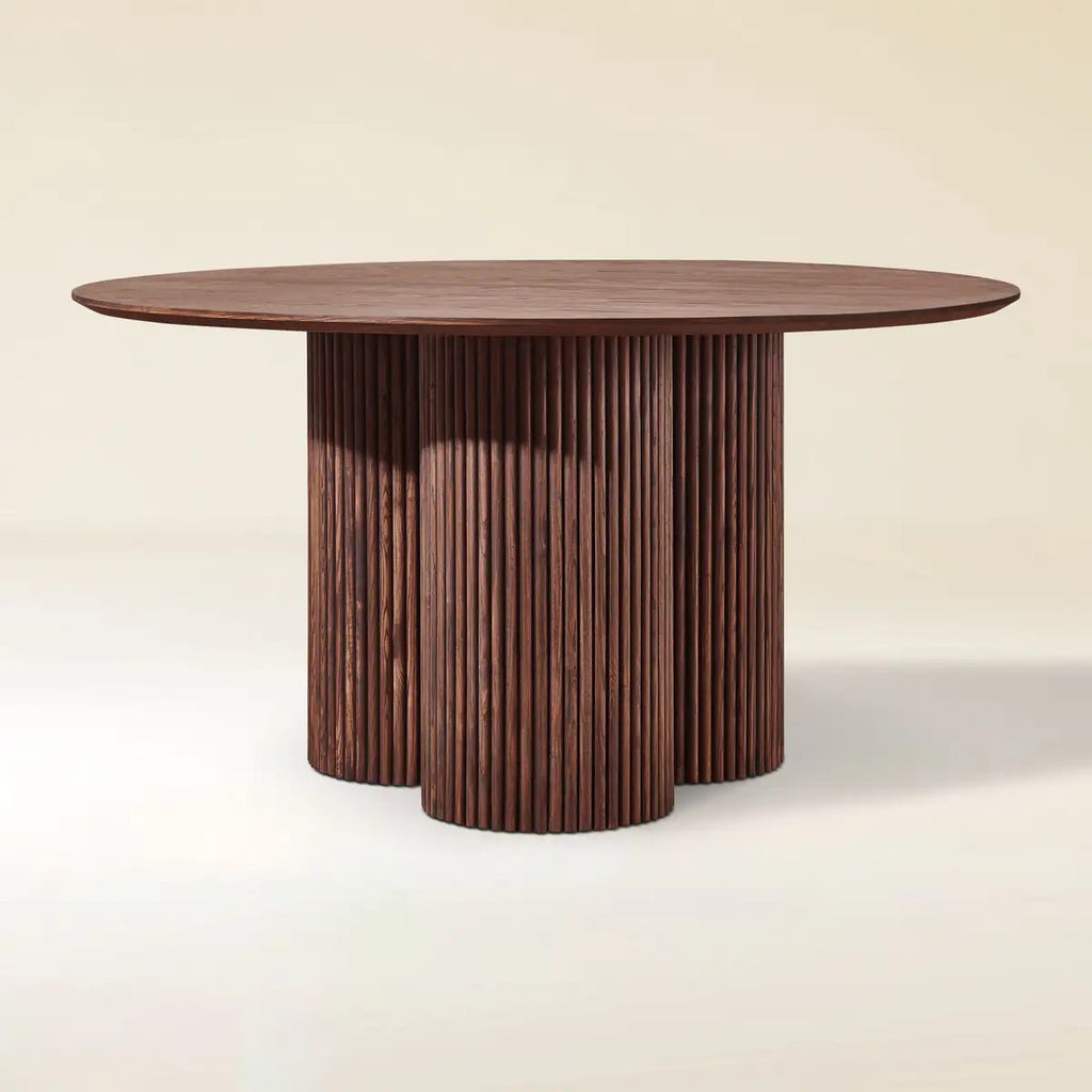 Aura Fluted Oak Wood Dining Table 54"D
