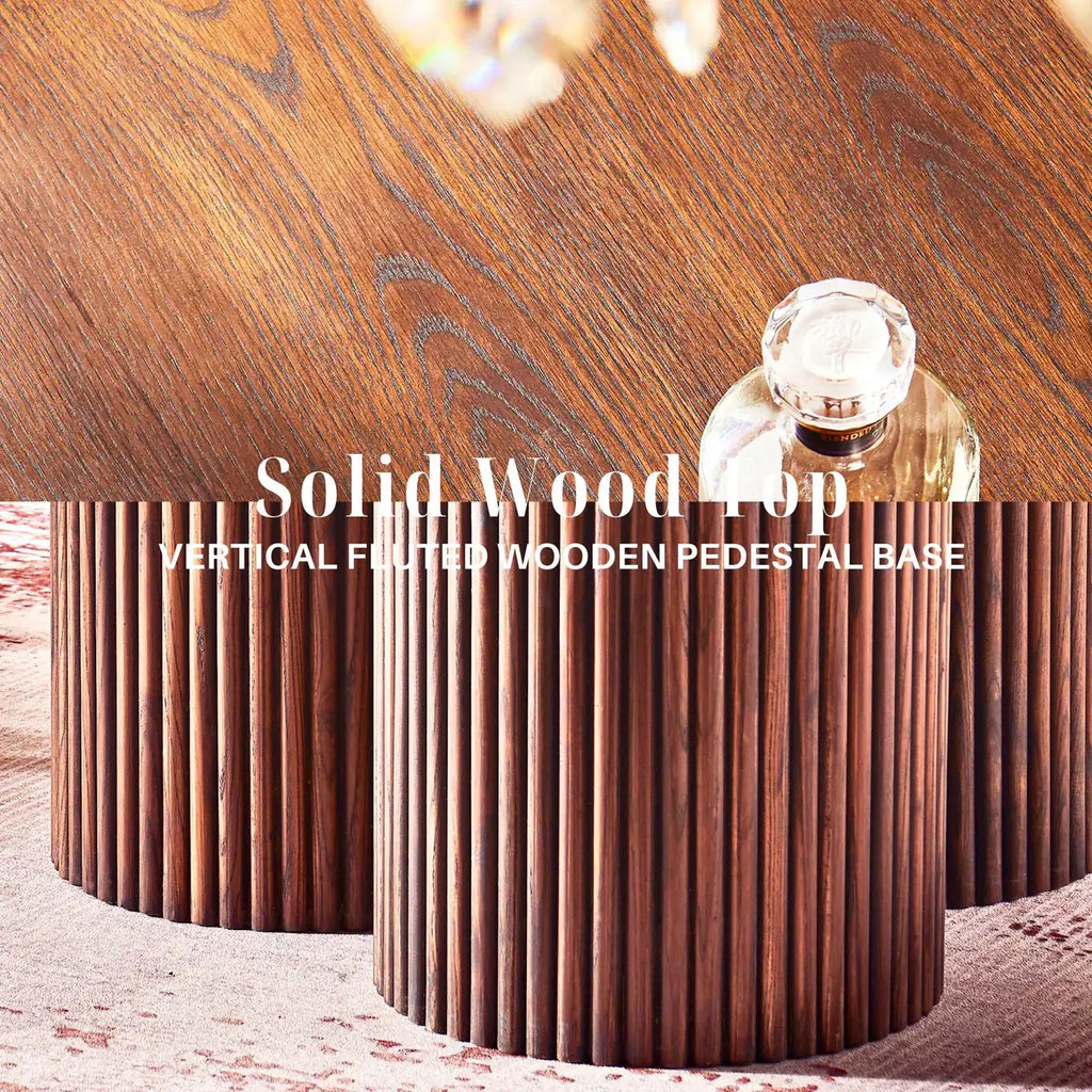 Aura Fluted Oak Wood Dining Table 54"D