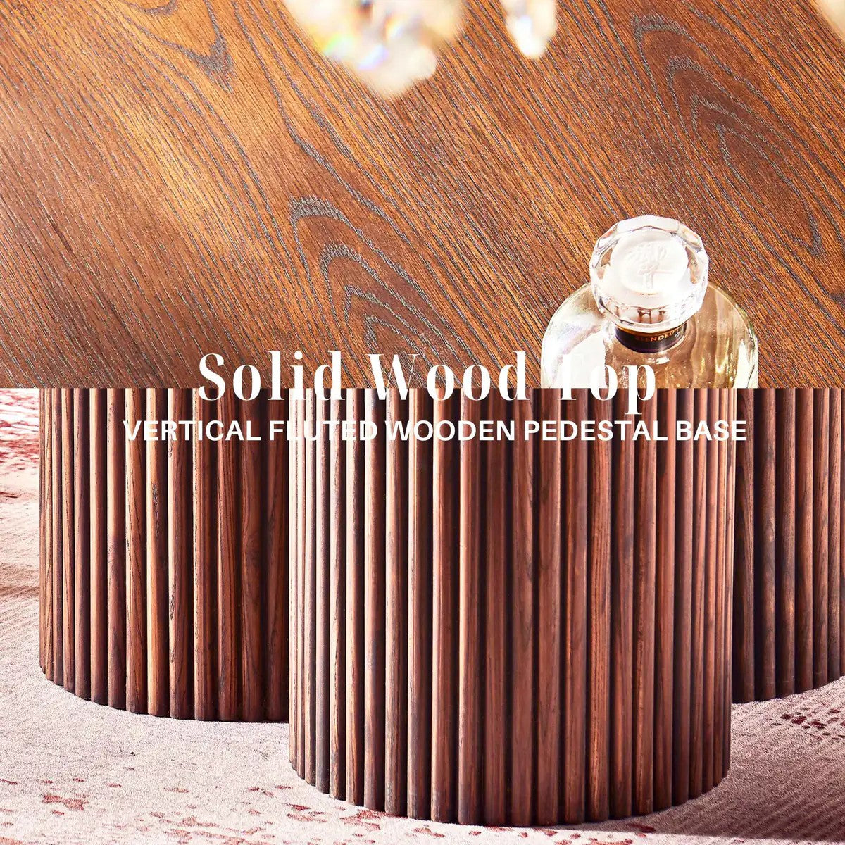 Aura Fluted Oak Wood Dining Table 54"D
