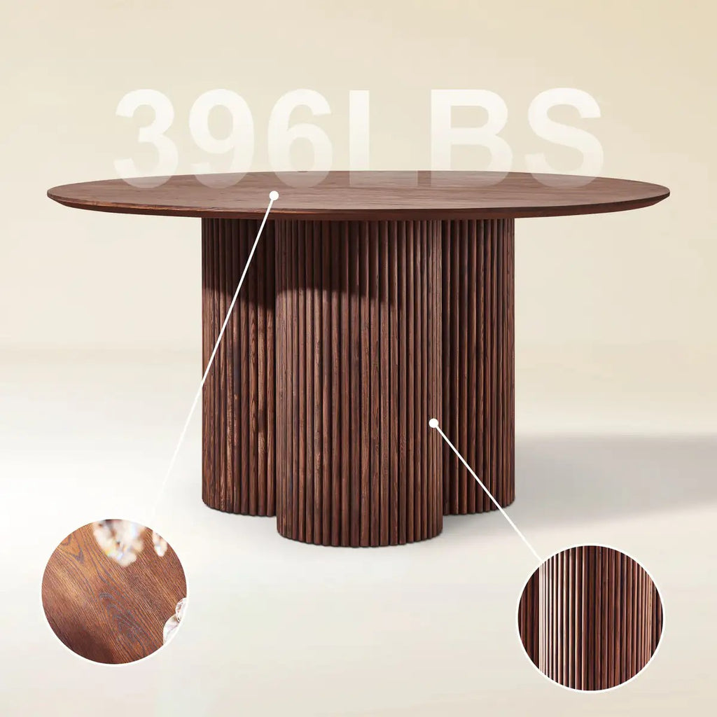 Aura Fluted Oak Wood Dining Table 54"D