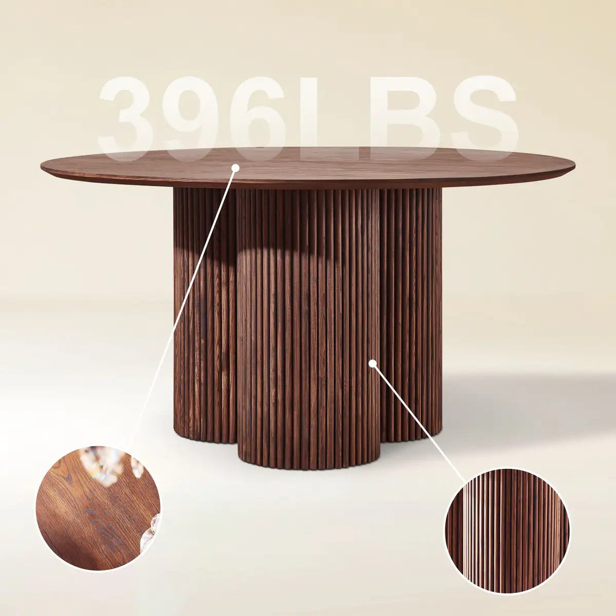 Aura Fluted Oak Wood Dining Table 54"D