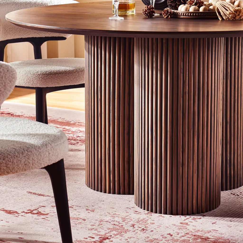 Aura Fluted Oak Wood Dining Table 54"D