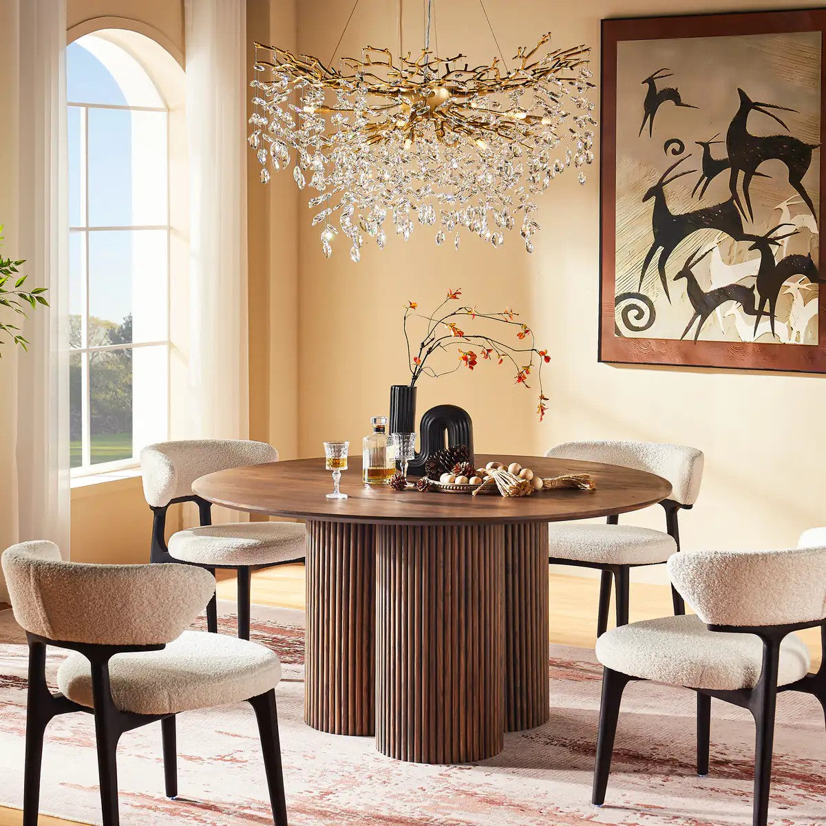 Aura Fluted Oak Wood Dining Table 54"D
