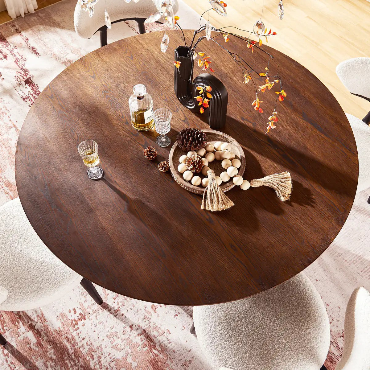 Aura Fluted Oak Wood Dining Table 54"D