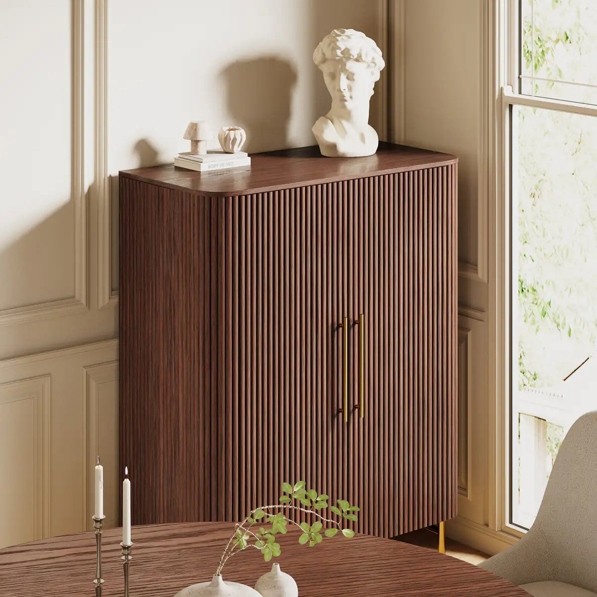 Aura Fluted Oak Wood Shoe Storage 47"W