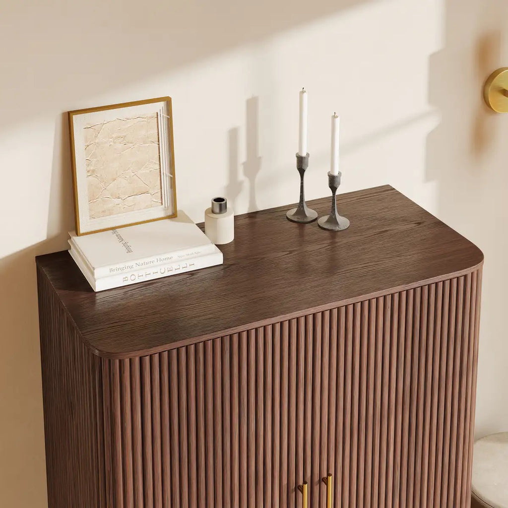 Aura Fluted Oak Wood Shoe Storage 47"W