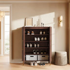 Aura Fluted Oak Wood Shoe Storage 47"W