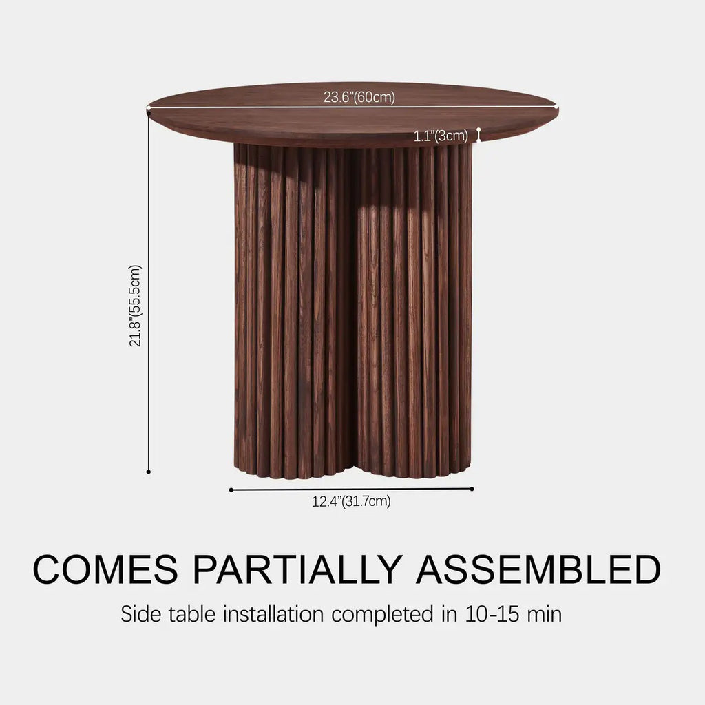 Aura Fluted Oak Wood Side Table 24"D