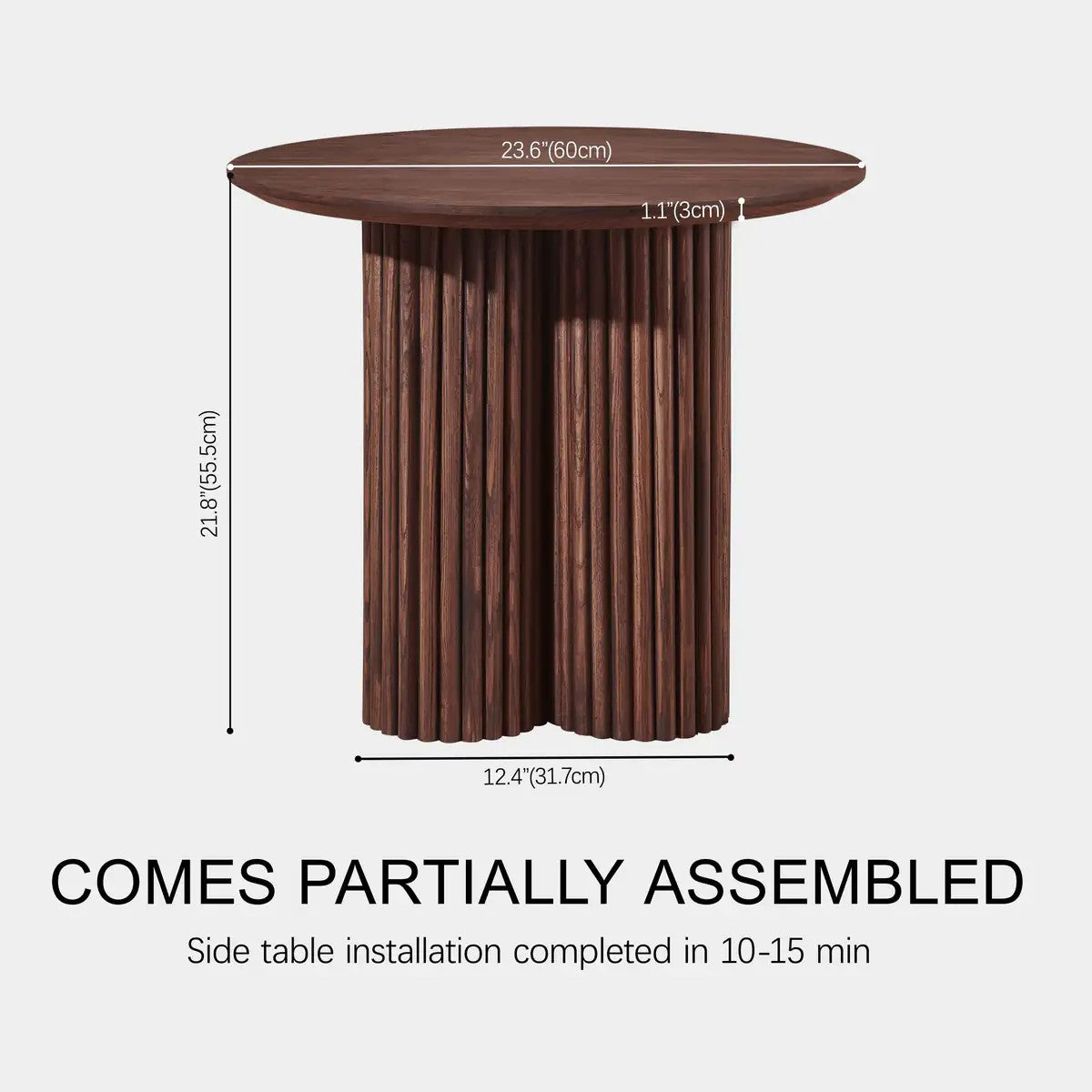 Aura Fluted Oak Wood Side Table 24"D